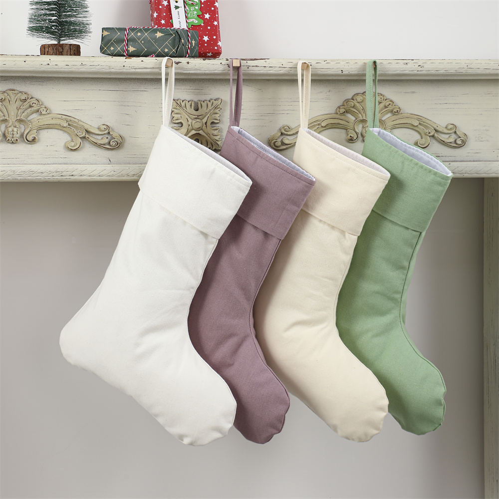 Christmas Stocking Hanging - Keten Noel Çorabı Doğal Düz Çoraplar
