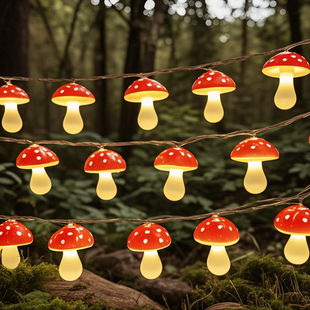 Led Fairy String Lights - Sevimli Kırmızı Mantar LED Dize Işıklar,